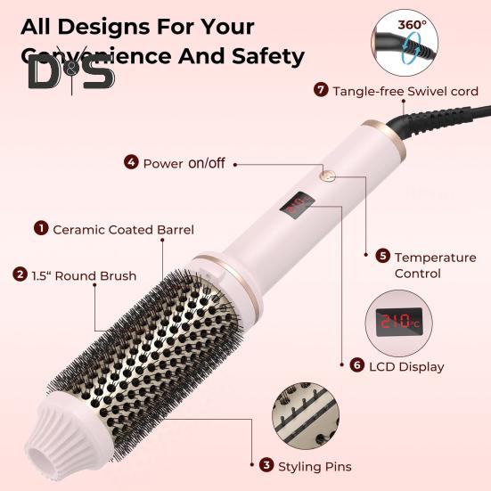 Проводная щетка для завивки волос со светодиодным дисплеем, термощетка, быстрый нагрев, круглая щетка с отрицательными ионами, электрическая плойка для выпрямления волос, инструменты для завивки волос