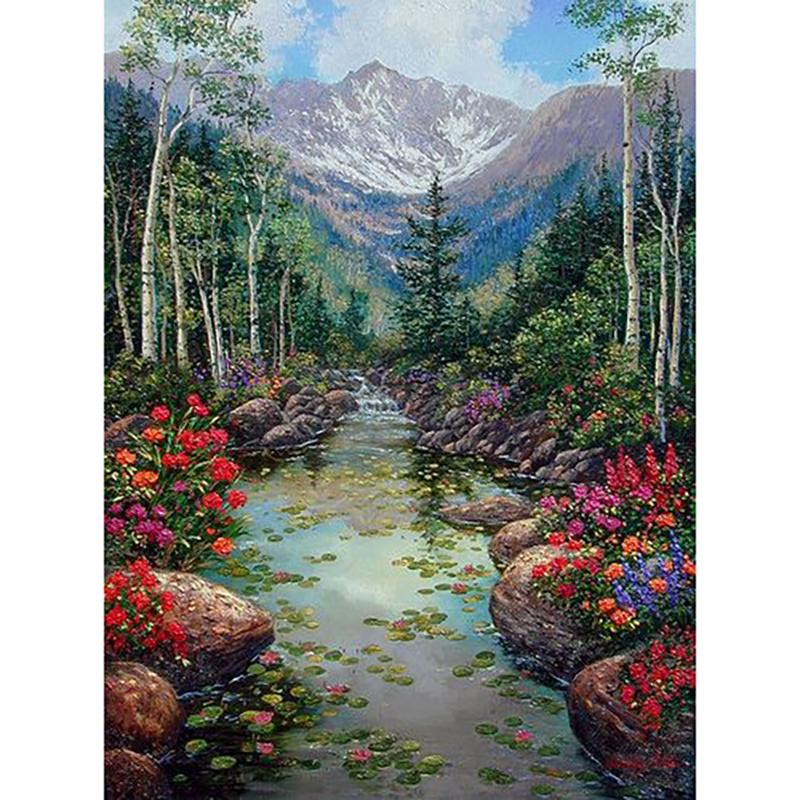 DIY Tree Creek 5D Diamond Painting Full Round Drill Scenic Diamond Embroidery Cross Stitch Mosaic Kits Wall Art Home Decor