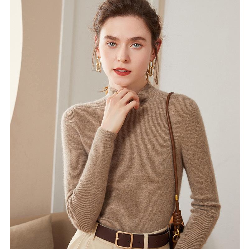 Women's Slim-Fit Cashmere Knit Long-Sleeve Base Layer: Warm, Comfortable, Soft, and Skin-Friendly