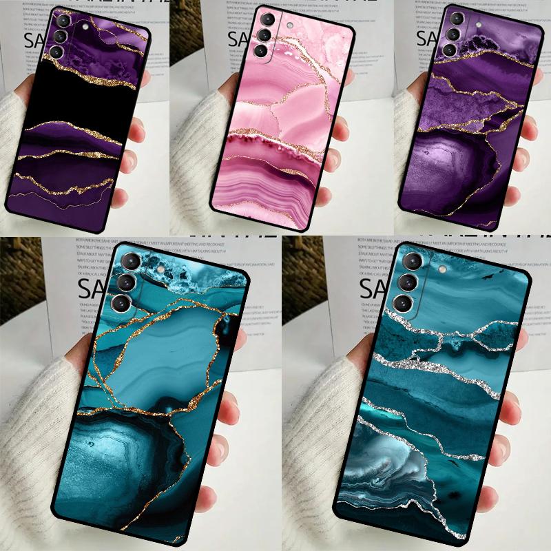 Бирюзово-синий золотой агатовый мраморный чехол для Samsung Galaxy S23 S24 Ultra S8 S9 S10 S22 Plus Note 10 20 Ultra S20 S21 FE