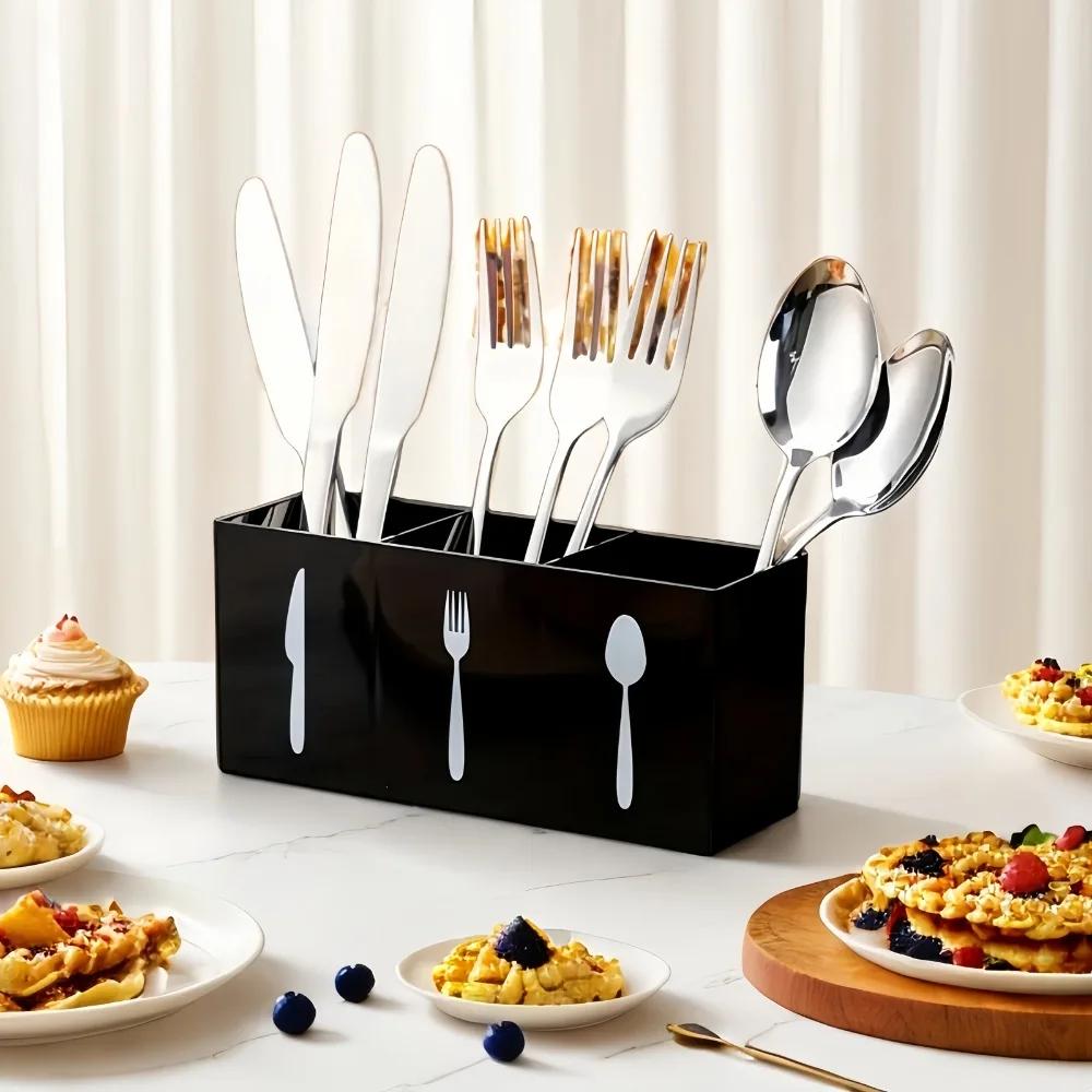 Пластиковый контейнер для хранения столовых приборов - Большой, Прочный органайзер для посуды для вилок, ножей, ложек, салфеток, Подставка для столовых приборов