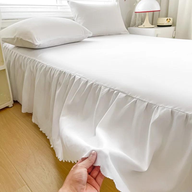 1 шт. однотонная юбка-кровать с кружевом, всесезонное покрывало с оборками, нескользящий чехол для матраса 1,2 м/1,5 м/1,8 м/2 м (Без наволочки)