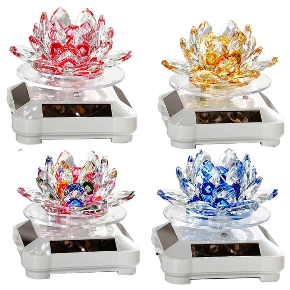 Solar Powered Rotating Crystal Lotus Figurine Car Air Fragrance Diffuser Balconies
