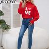BITCED Valentine's Day LOVE Red Turtleneck Sweater Batwing Sleeve Oversized Pullover Knit Top
