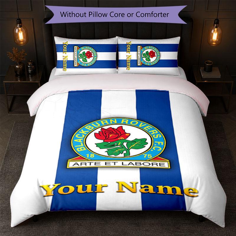 Blackburn Rovers Football Custom Name Text Bedding Set 1 Duvet Cover+2 Pillowcases Soccer Logo Personalized Gift For Special Occasion Bedroom Decor