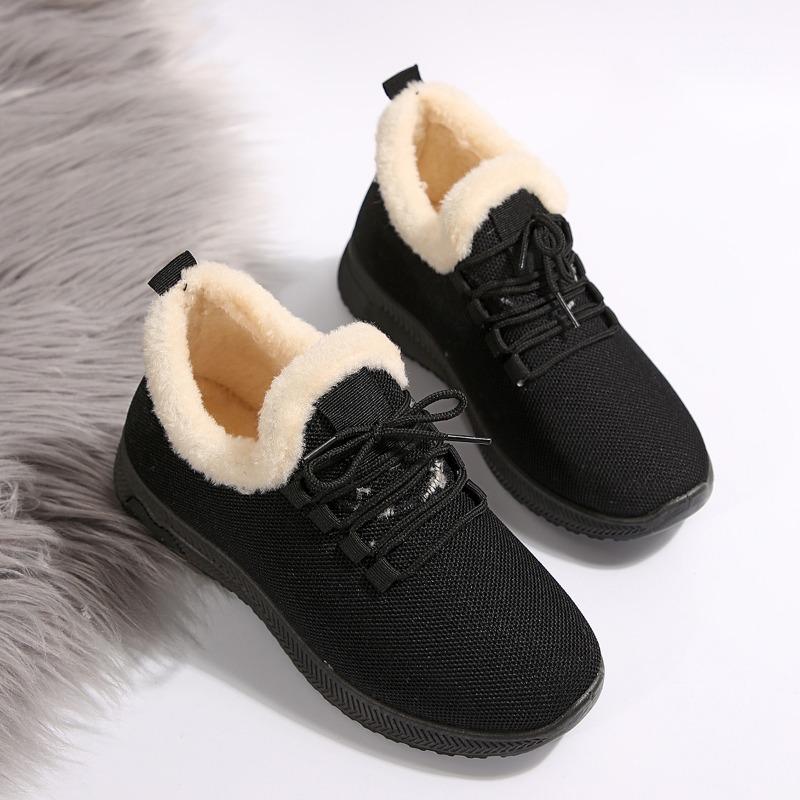 2024 Новые зимние спортивные женские ботинки Модные однотонные теплые и удобные женские ботинки с круглым носком на шнуровке с низким верхом