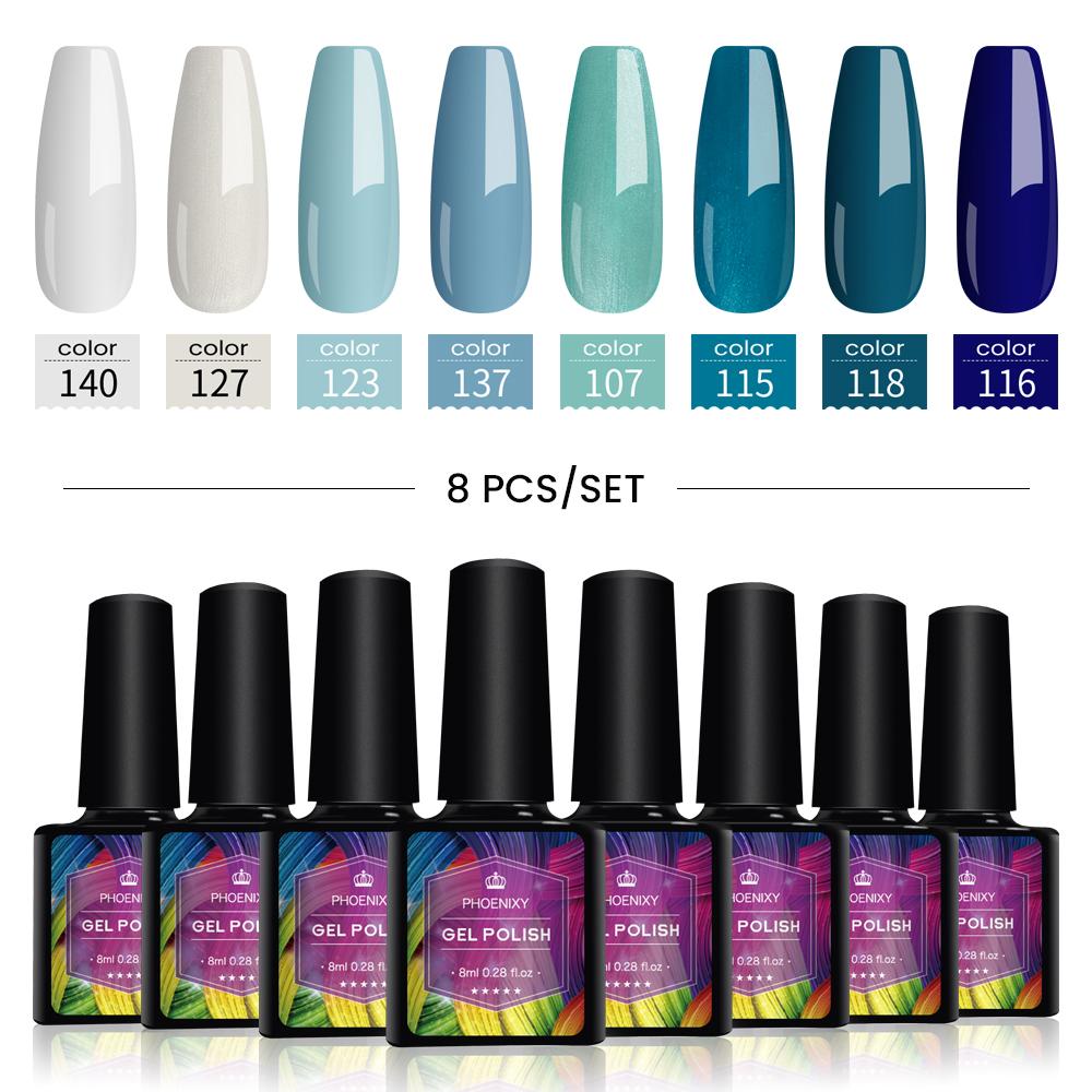 PHOENIXY 8 мл набор гель-лаков для ногтей 8 цветов УФ-гель-лак для ногтей стартовый набор Soak Off блестящий блестящий гель-лак для ногтей набор лаков для ногтей подарки маникюрный набор