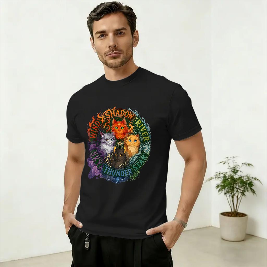 Unisex's T-Shirts Wind Shadow River Star Thunder Sky Fire Star Vintage Cotton Tees Short Sleeve T Shirts Round Collar Tops Big Size