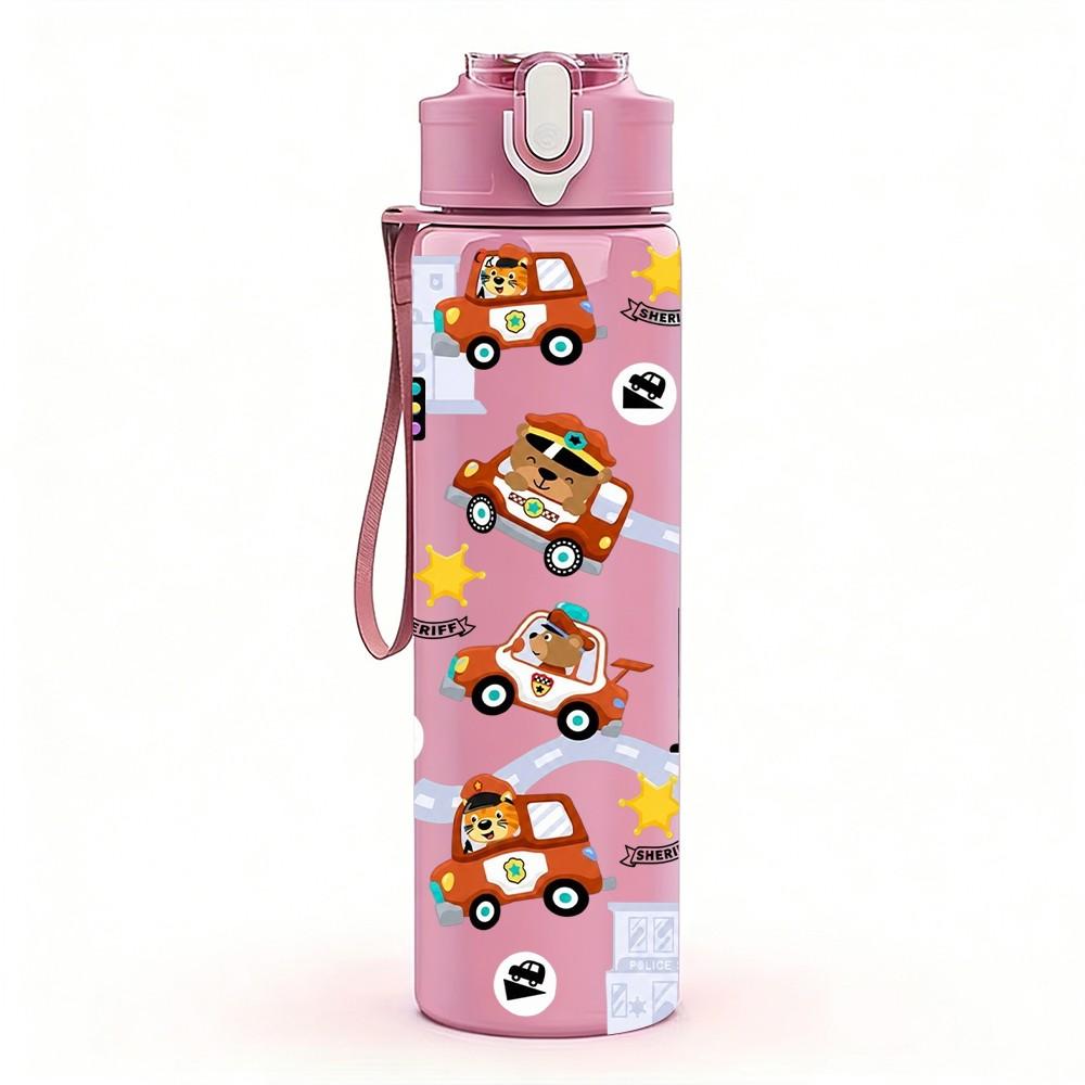 1PC Tiny Bear Repeat Pattern 750ml Color Plastic Sports Water Bottle Leakproof Flip Straw Lid Suitable for Sports Office Home Use