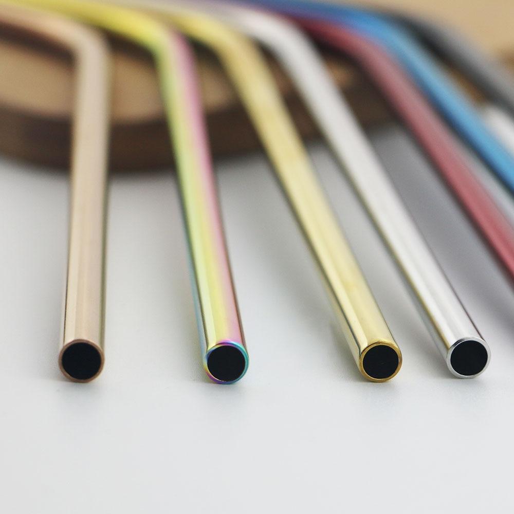 Набор трубочек для питья из нержавеющей стали цвета радуги, многоразовые металлические соломинки, соломинки для пузырькового чая, сока с чистящей щеткой