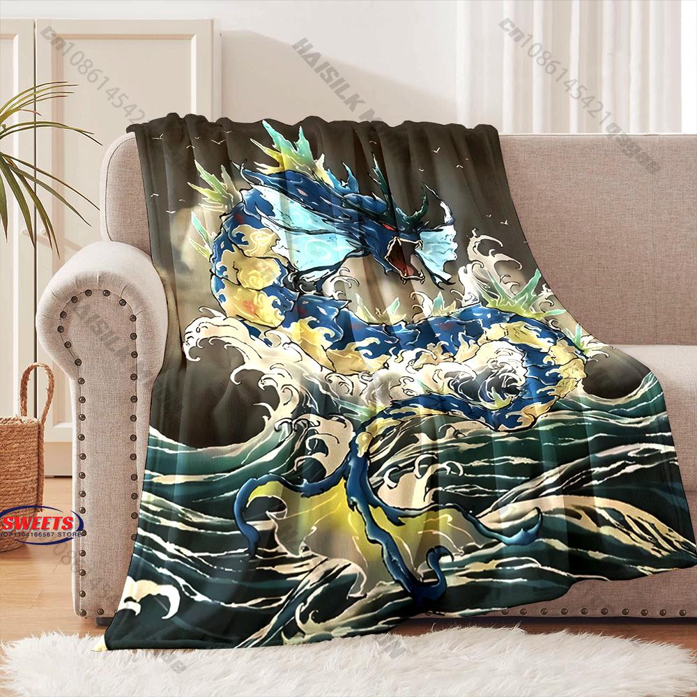 Retro Pokemon Gyarados Blanket Anime Lovers Gift Blanket Bedroom Living Room Sofa Office Multi Scene Available Next Day Shipping