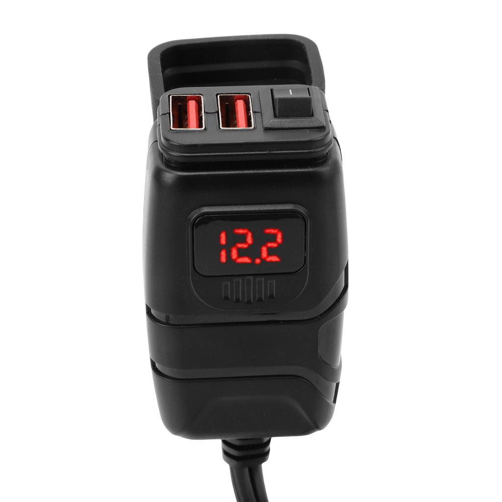 Motorcycle USB Charger Quick Charging 3.0 Dual USB Motorcycle Phone Charger with Voltmeter and ON Off Switch for Tablet