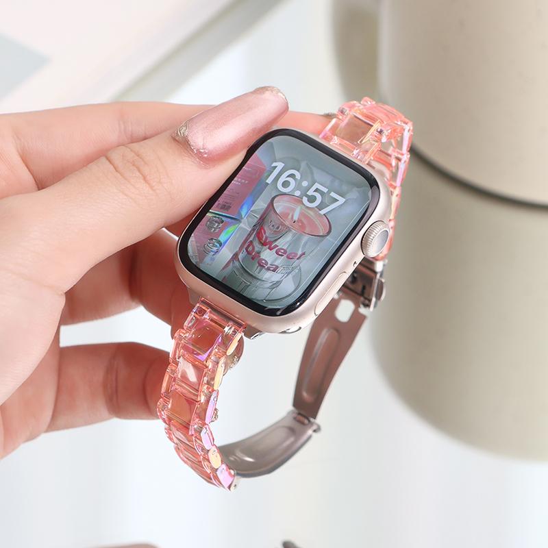 Радужный прозрачный ремешок для Apple Watch Series 10 9 8 7 se 6 5 4 3 Тонкий женский браслет для iWatch 40 мм 38 41 42 44 45 46 49 мм