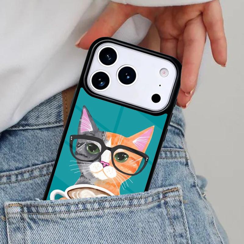 Милый чехол для телефона с изображением животного, кошки и кофе для iPhone 16e 15 14 13 12 17 Pro Max Plus Air 17pro Чехол