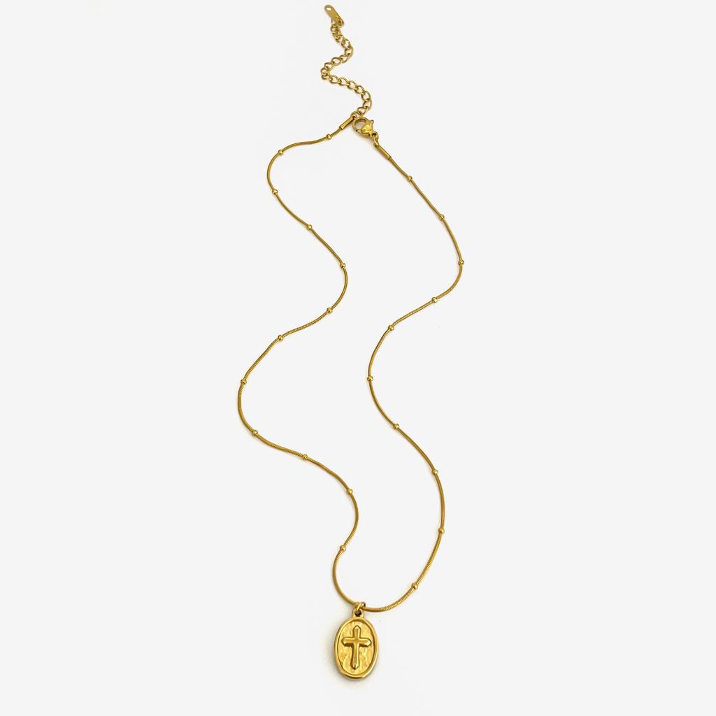 Peri'sbox Waterproof stainless steel bead disc cross pendant necklace simple metal chain Beads women's fashion jewelry gifts