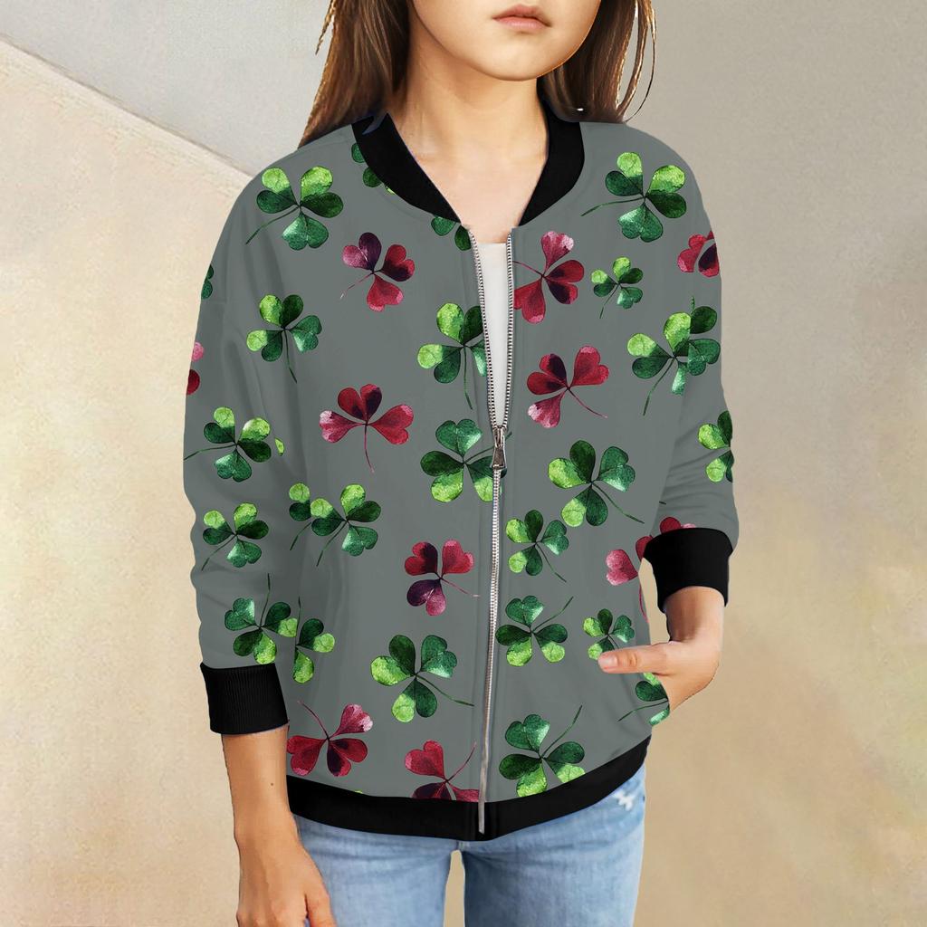 Девочки куртки на молнии детские осенние толстовки с длинным рукавом верхняя одежда с карманами St. День Святого Патрика 5-15 лет