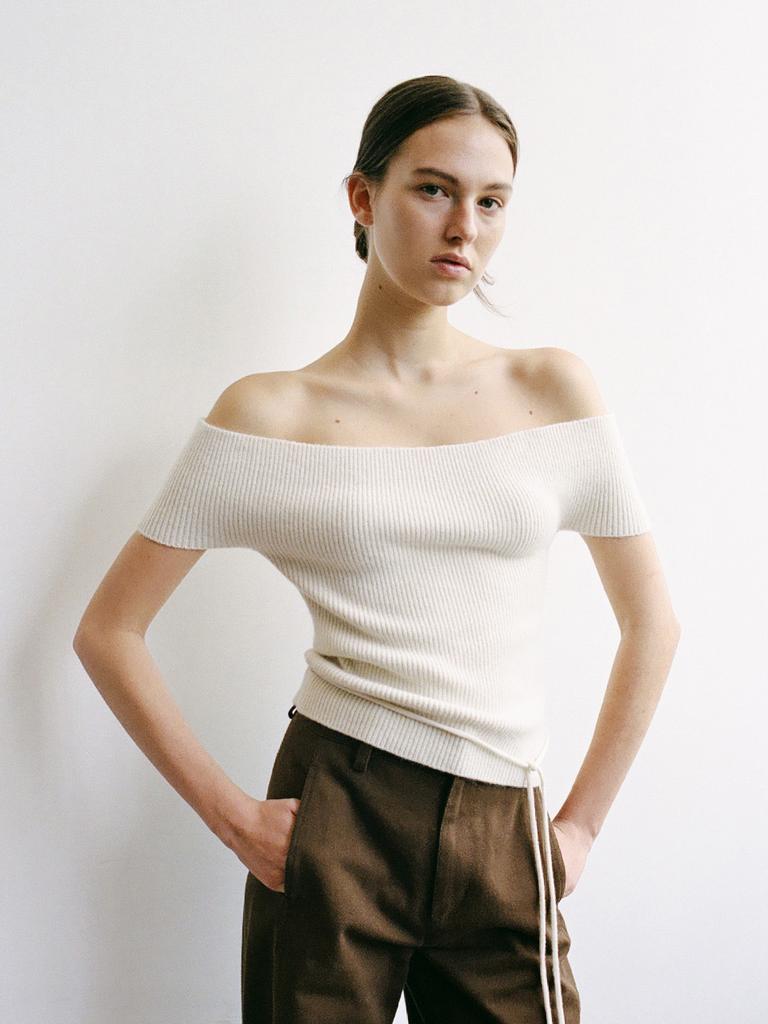 RRACE Rib Off Shoulder Top_Ivory