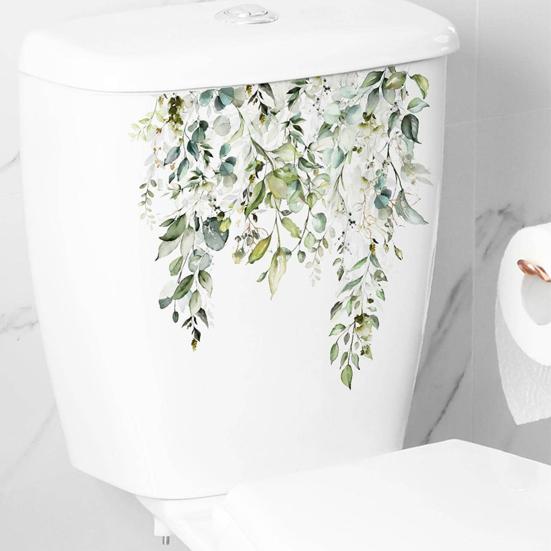 Наклейка на крышку сиденья унитаза, самоклеющаяся, сильная липкость, водонепроницаемая, съемная, листья растений, цветы, наклейка на крышку унитаза