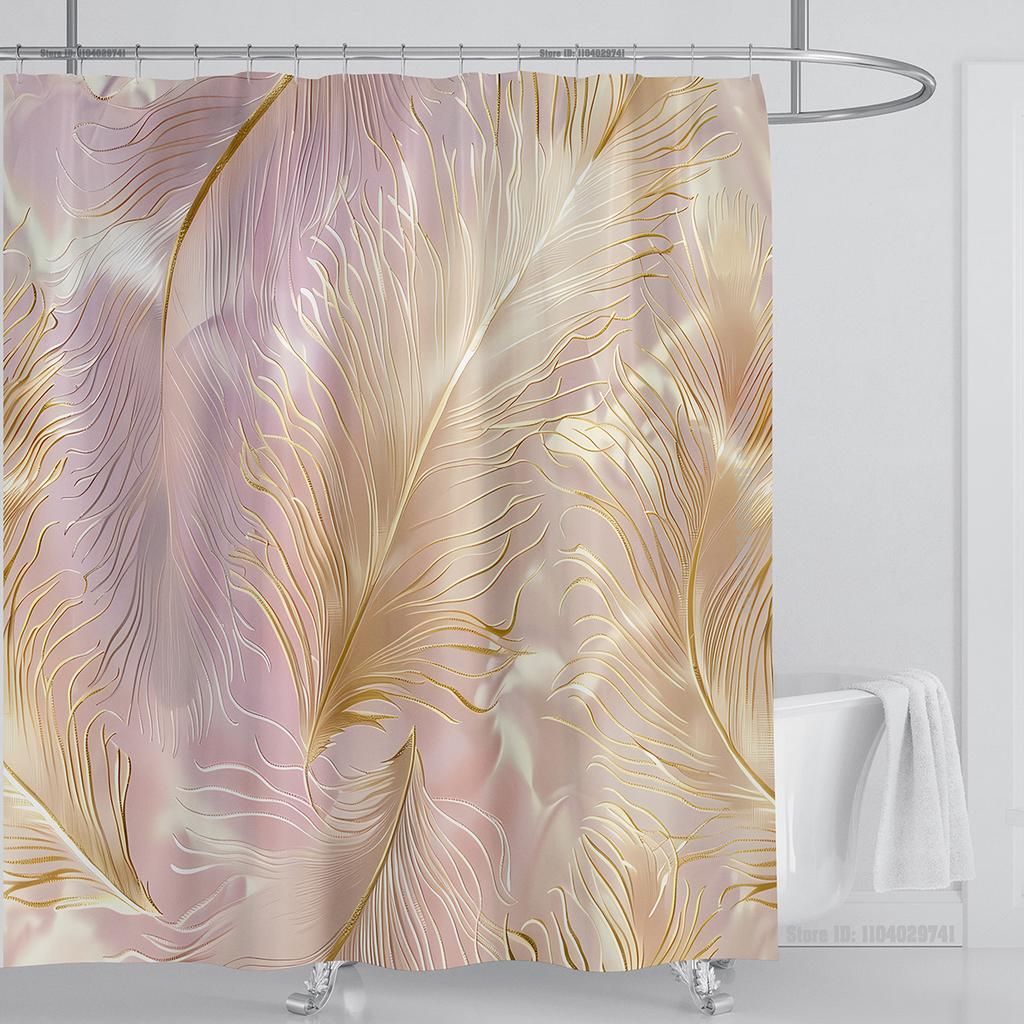 3D Feather Shower Curtain Set Colorful Printed Design Fabric Bathroom Decoration Waterproof Washable Shower Curtain with Hooks