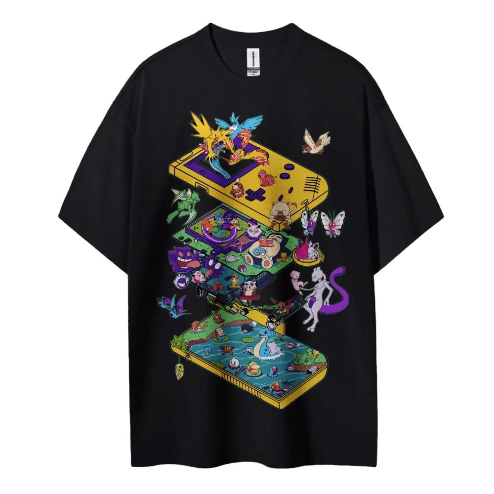 Мужская футболка Pokemon, 100% хлопок, повседневная, с круглым вырезом, с коротким рукавом, одежда, лето 2026, спортивная, повседневная, топ с коротким рукавом