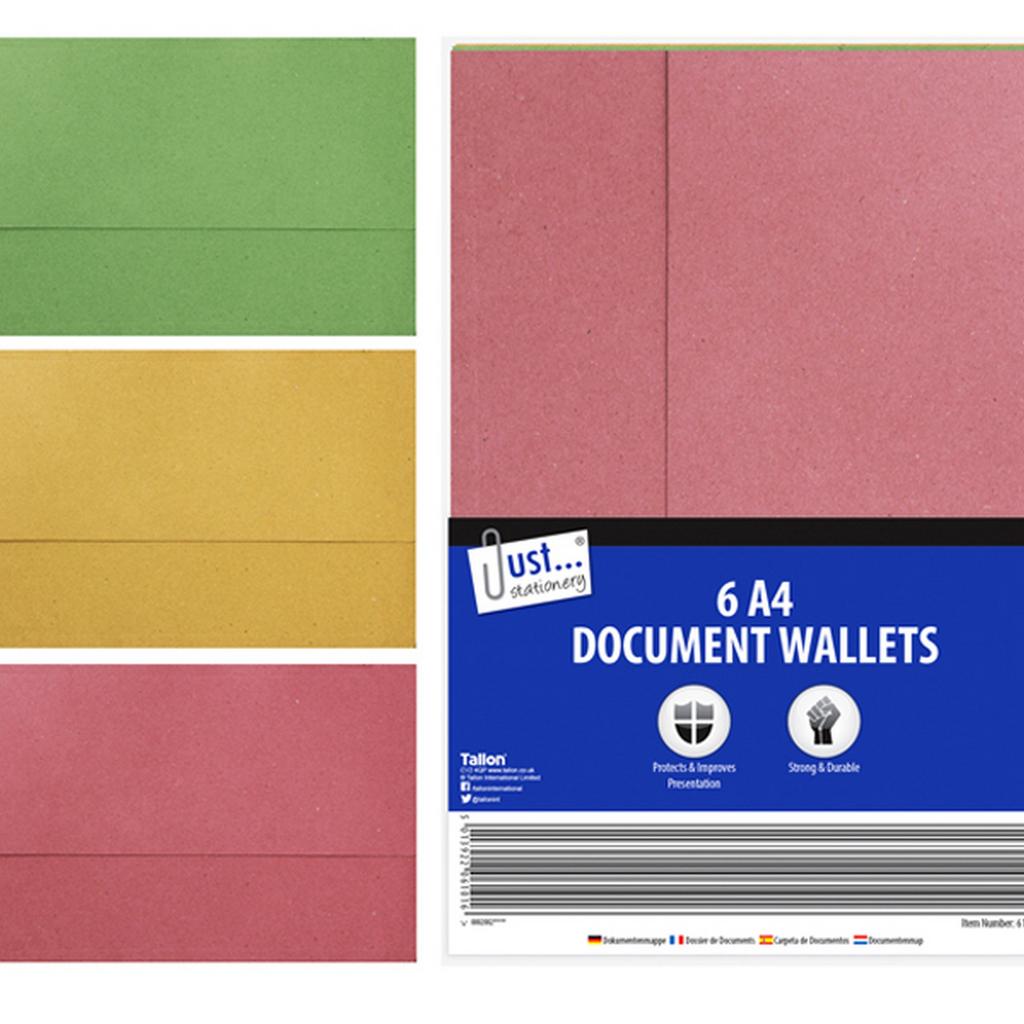 Just Stationery A4 Card Document Wallet (Pack Of 6)