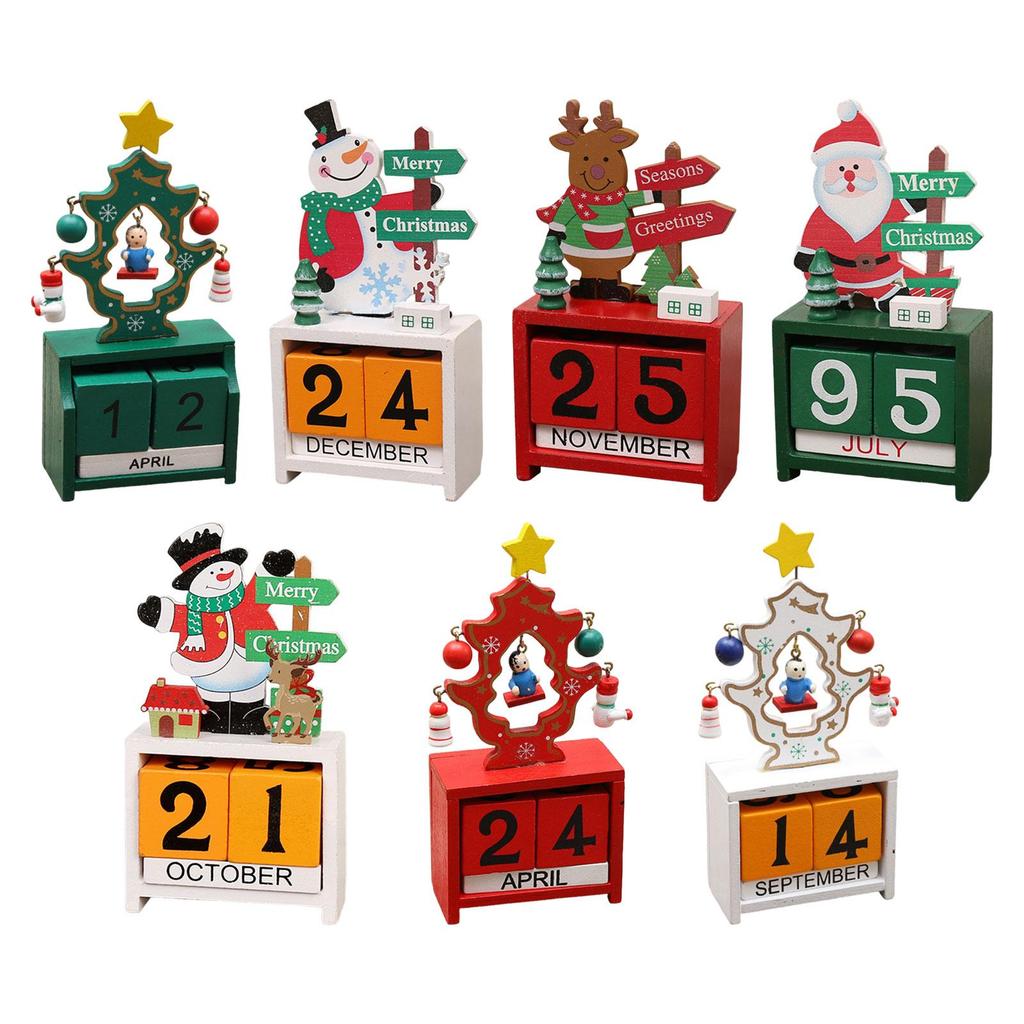 Xmas Wooden Advent Calendar Countdown Number Display Tabletop Block Ornament for Holiday Home Office Decor