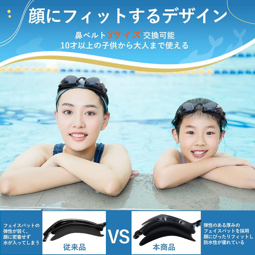 Air Rope Swimming Goggles for Kids and Adults Underwater Swimming Goggles with Nose Strap and UV Adjustable and Case Included (Black, -2.0), Earplugs,