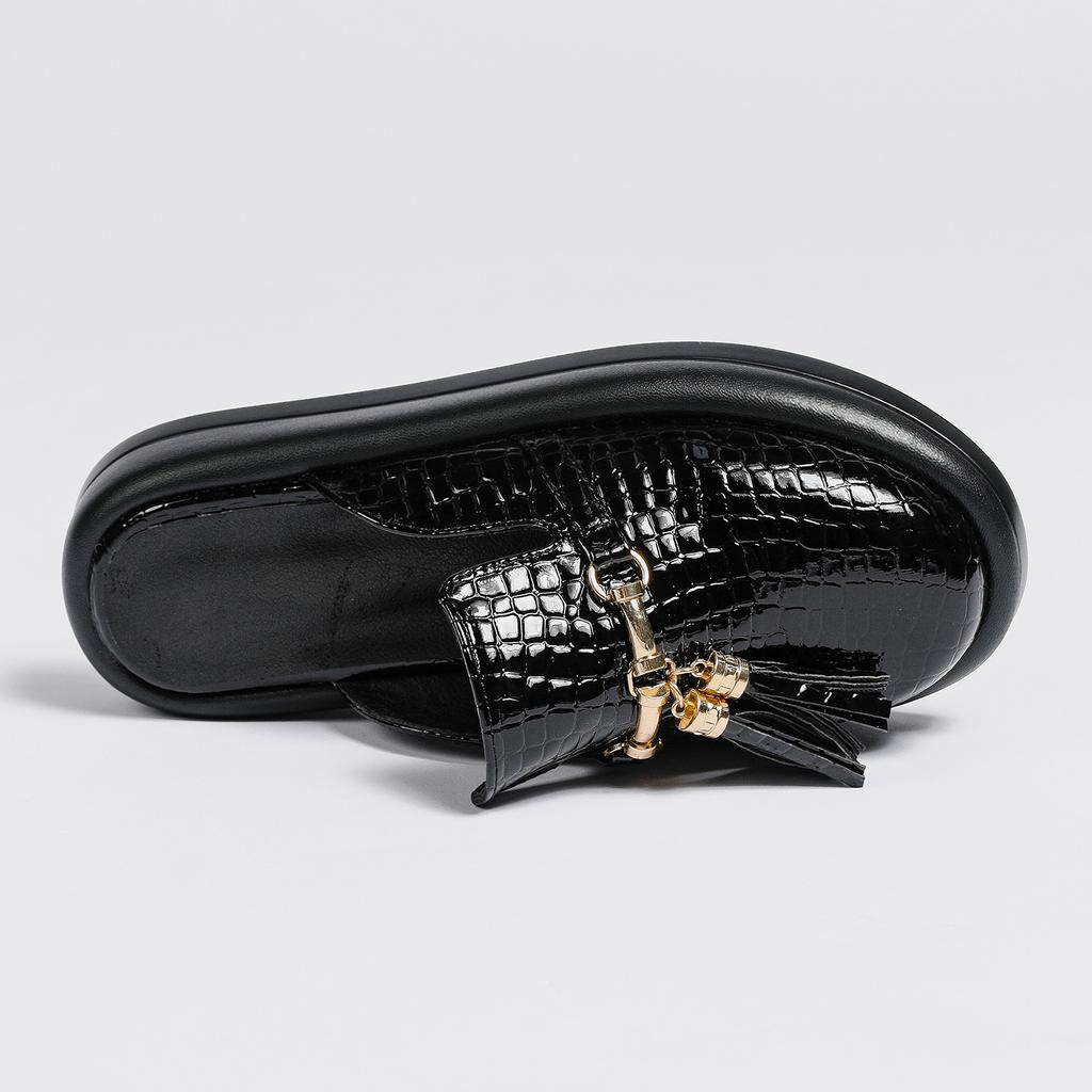 Женские сабо с круглым носком на плоской подошве, на платформе с кисточками и металлическими украшениями, женская модная повседневная обувь, летняя черная, темно-коричневая 43