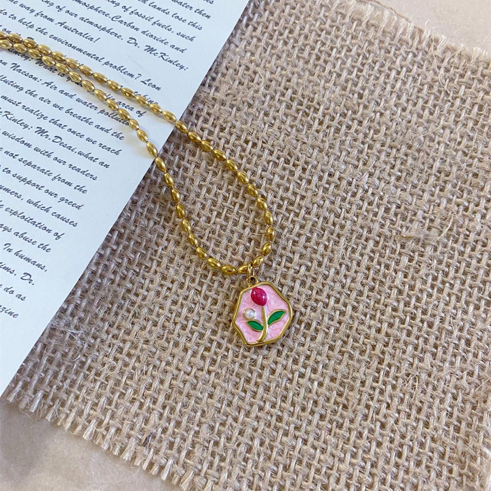 Pastoral Style Colorful Tulip Seed Bead Necklace Clavicle Chain Women's Niche Design Jewelry