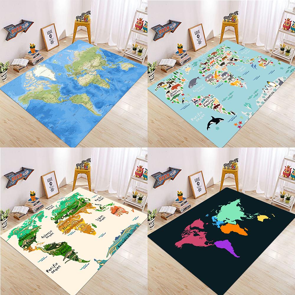 World Map Print Area Rugs Anti-Slip Rug Machine Washable Flannel Carpets for Home Living Room Bedroom Bathroom Decor Floor Mat