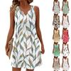 Women Summer Dresses V-Neck Print Sleeveless Sundress Casual Dress