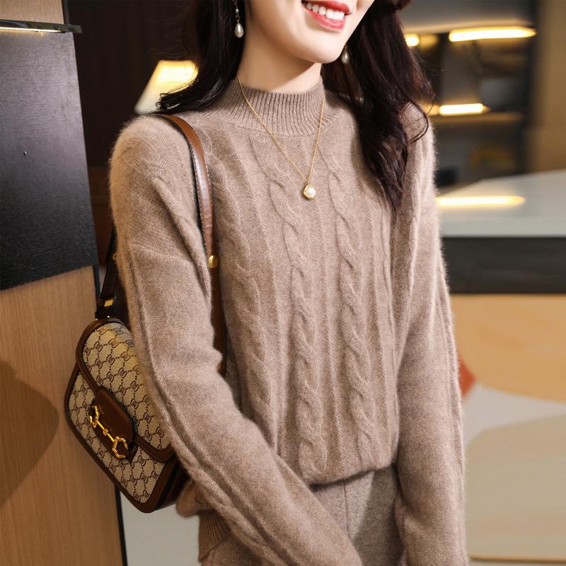 Thickened Half-high Neck Twirl Sweater for Women In Autumn and Winter New Skin-friendly and Warm Versatile Cashmere Knitted Base Sweater