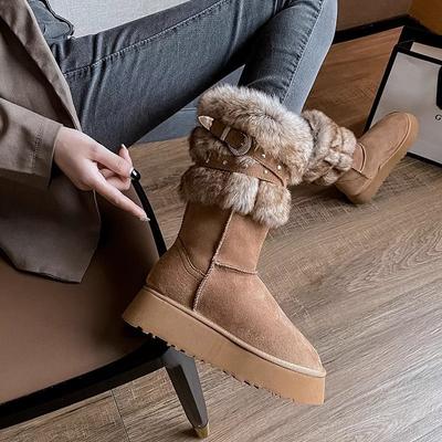 Северо-восточная мода средние и высокие зимние сапоги женские 2025 зима новые на толстой подошве универсальные хлопковые туфли Мао Мао
