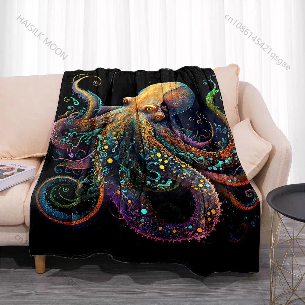 1PC Gilded octopus jeweled turquoise Print Blanket Flannel Material Soft Warm for All Seasons Home Outdoor Camping Picnics RV