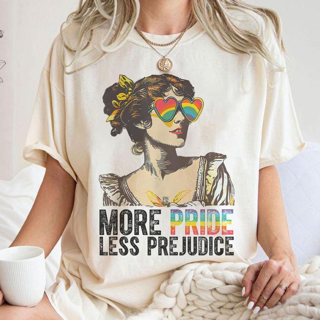 More Pride Less Prejudice Shirt, Peripheral Pattern Printing Summer Luxury Brand Cotton Men's and Women's T-Shirt Short Sleeve