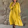 Women's Clothing Loose Cotton Linen Dresses Solid Color Casual Stand Collar Button Up Long Shirt Dress