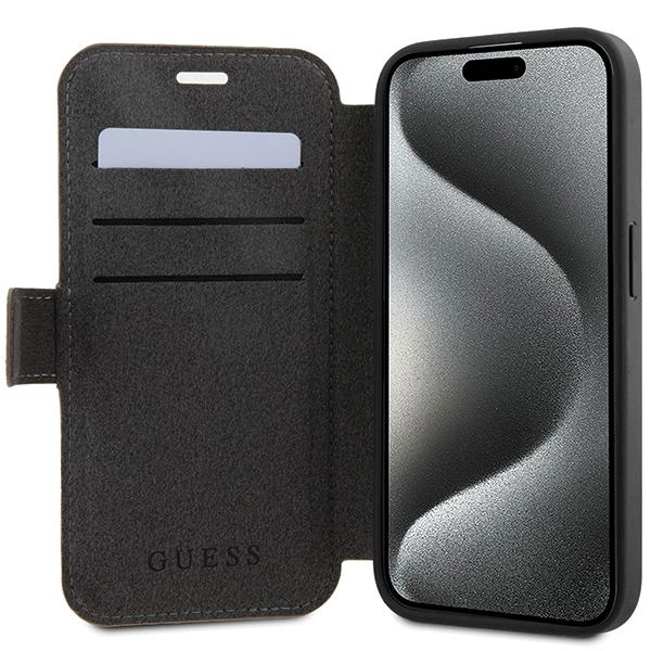 Чехол-книжка для iPhone 15 Pro Guess с металлическим логотипом, коричневый