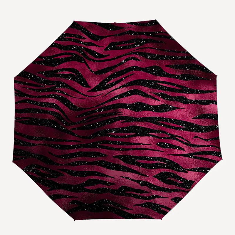 1pc Glamorous Zebra Print Sparkle Circle Umbrella with Plastic Handle,Suitable for All Seasons UmbrellaPT454