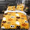 3D Print Halloween Bedding Set, Halloween Cartoon Jack O' Lantern Tombstone Skulls And Bones 2-3Pcs Polyester Duvet Cover Set