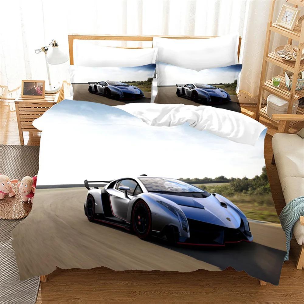 Sports Car Duvet Cover Sets Race Car Bedding Sets With Pillowcases For Teens Kids Boys Cool Bedroom Decor 23pcs Bedclothes