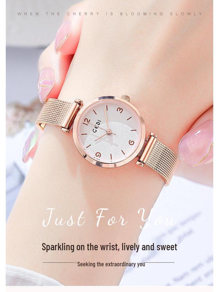 Gedi Women's Minimalist Stainless Steel Mesh Band Waterproof Quartz Watch