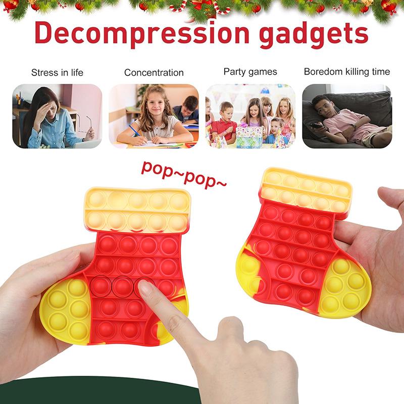 Рождественский Поп Игрушка-Фиджет для Снятия Стресса Рождественское Украшение Рождественская Елка Санта Клаус Пузырьковая Сенсорная Игрушка Подарок для Детей на Новогоднюю Вечеринку