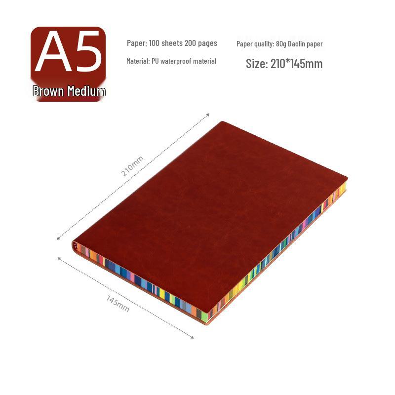 A5 Soft Cover Rainbow Edge Cute Leather Notebook - Custom Simple Color Edge Thickened Diary