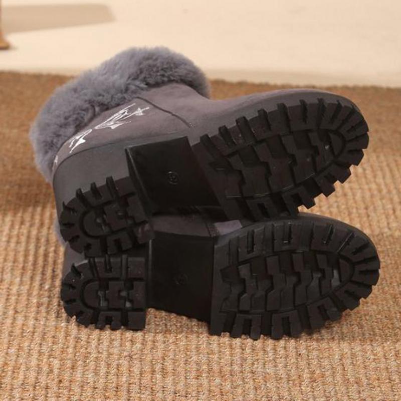 Chunky Platform High Heel Furry Ankle Boots Women 2025 Winter Non Slip Thick Bottom Suede Snow Boots Butterfly Embroidery Shoes