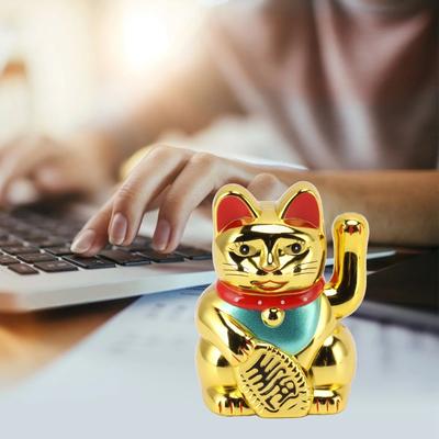 Фигурка Счастливый Кот на солнечной батарее Машущий Счастливый Кот на солнечной батарее Золотой Приветствующий Машущий Рукой Лапа Вверх Богатство Удача Счастливый Кот Золотой