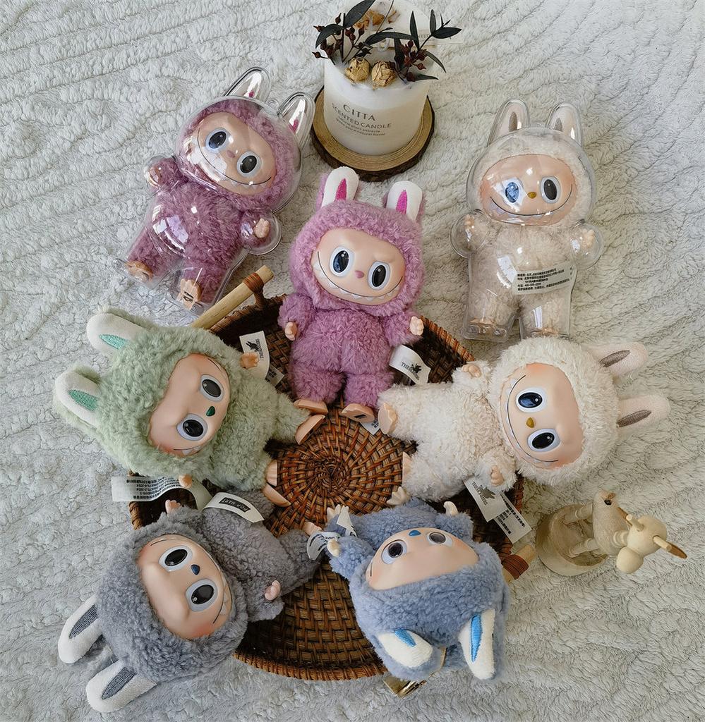 Labubu 1.0 Monster Auto Plush Hanging Ornament Cute Anime Blind Box Heartbeat Macaron Keychain Dashboard Mirror Decor Kids Birthday Christmas Gift Toy