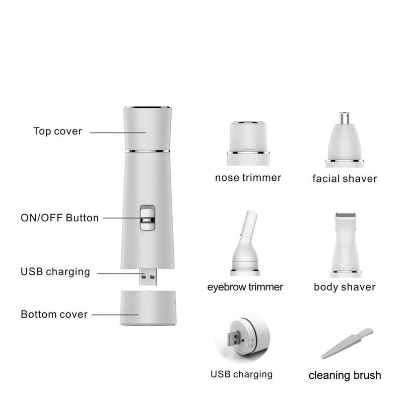 USB rechargeable four-in-one epilator hair removal instrument multi-functional waterproof household women's epilator