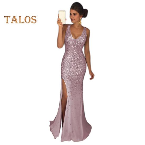 Женское вечернее платье с V-образным вырезом и сеткой в ​​стиле пэчворк без рукавов с разрезом в форме русалки Slim Fit для выпускного вечера, банкета, невесты, макси-платье