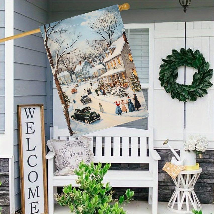 Merry Christmas Winter Town Double-Sided Garden Flag , Durable Polyester, Perfect for Outdoor & Yard Decor