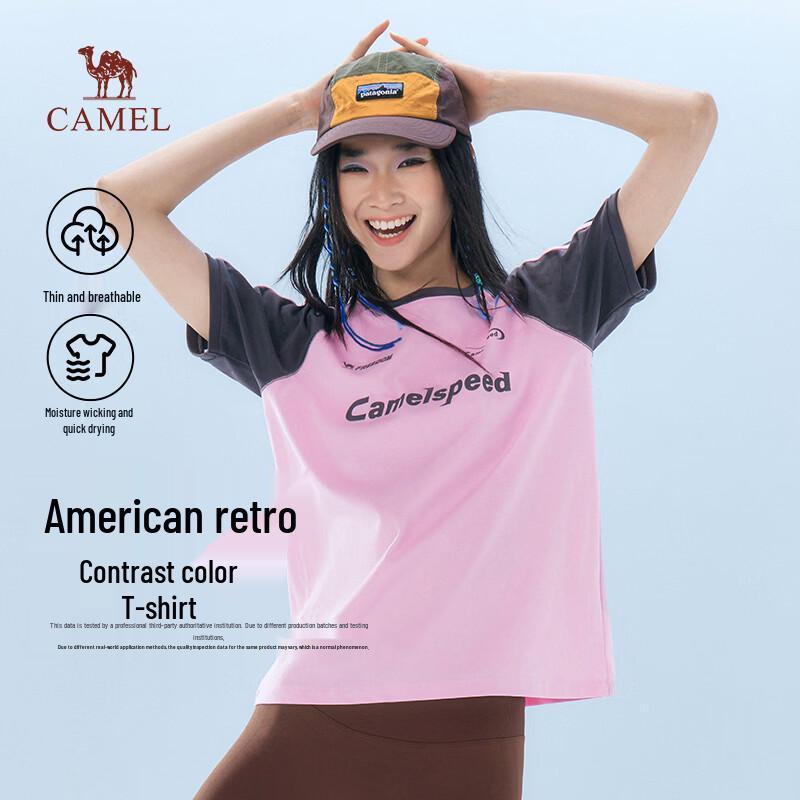 Camel Ретро-футболка в стиле color block с быстрой сушкой для мужчин и женщин